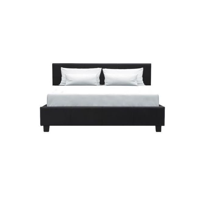 Lit adulte KANSAS 140 x 190 cm - Simili noir - Bande LED - Sommier inclus - Photo n°1
