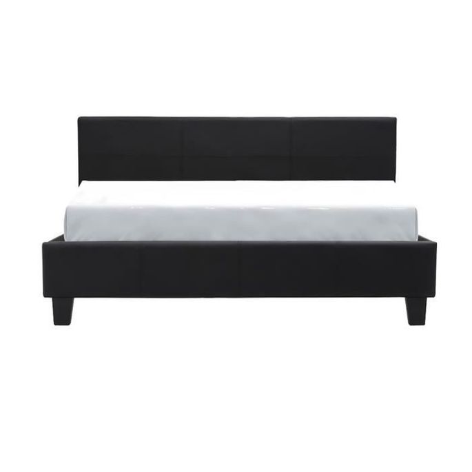 Lit adulte KANSAS 140 x 190 cm - Simili noir - Bande LED - Sommier inclus - Photo n°5
