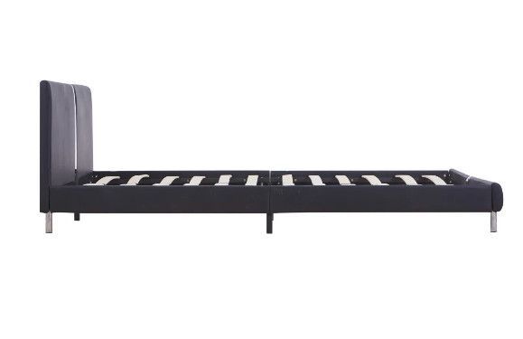 Lit adulte tissu simili cuir noir et pieds métal chromé Andou 140x200 cm - Photo n°4