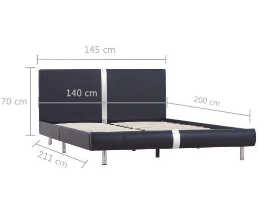 Lit adulte tissu simili cuir noir et pieds métal chromé Andou 140x200 cm - Photo n°6