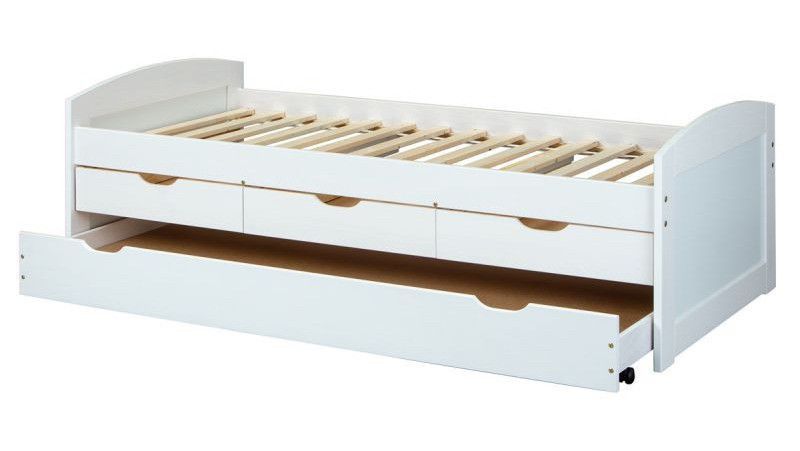 Lit banquette 4 tiroirs pin massif blanc Zara 90x190 cm - Photo n°3