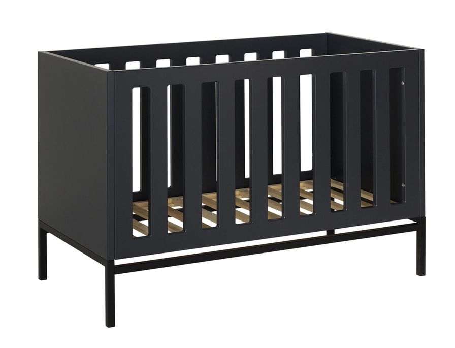 Quax Lit Bebe 60x1 Cm Bois Anthracite Et Pieds Metal Noir Vania Lestendances Fr