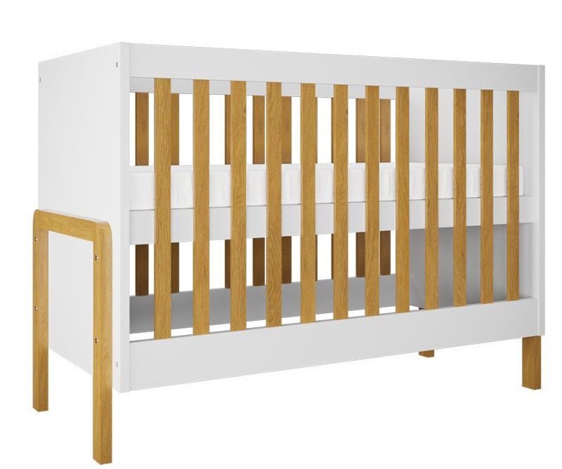 Lit bébé à barreaux 60x120 cm blanc et bois de chêne Vanka - Photo n°1