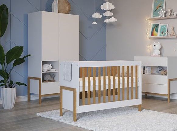 Lit bébé à barreaux 60x120 cm blanc et bois de chêne Vanka - Photo n°2