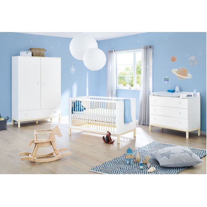 Lit bébé évolutif pin massif blanc lasuré Skadi 70x140 cm - Photo n°3