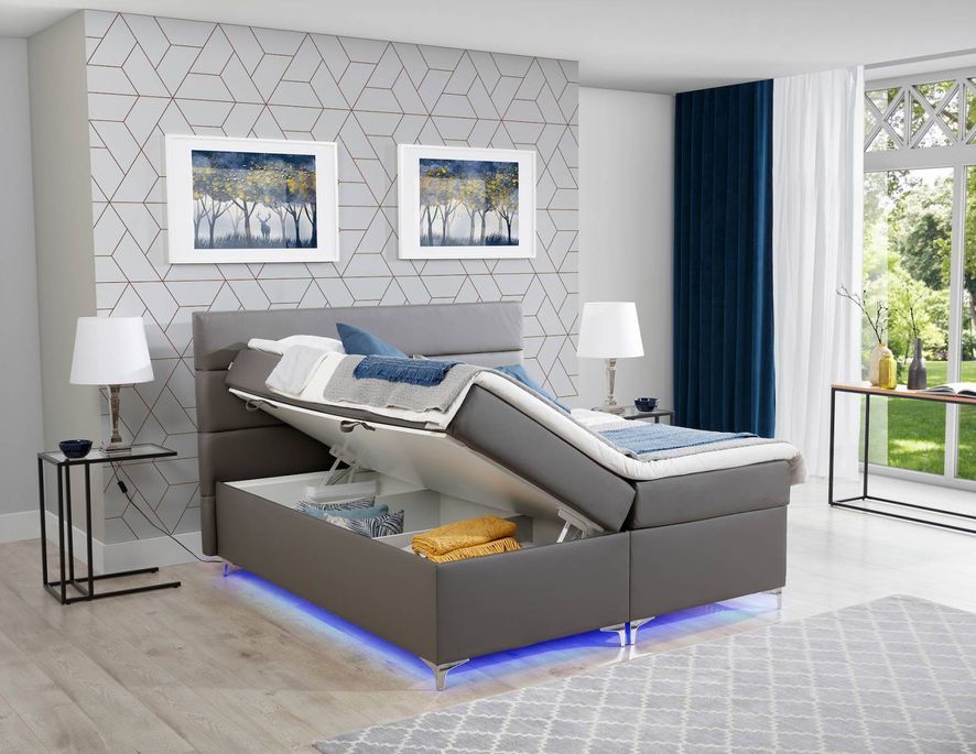 Lit boxspring 140x200 cm simili cuir noir Mador - Photo n°2