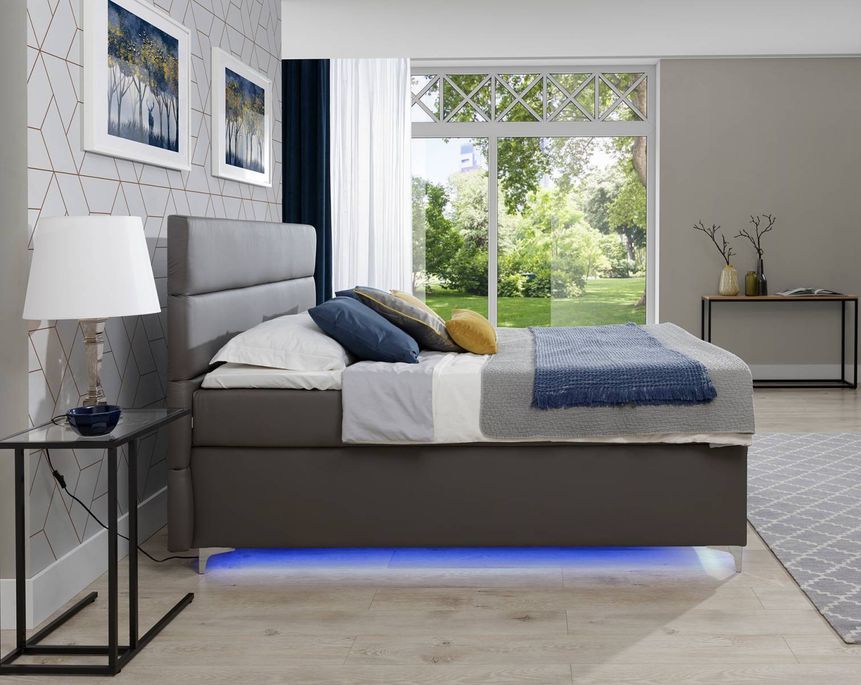 Lit boxspring 140x200 cm tissu gris clair Mador - Photo n°4