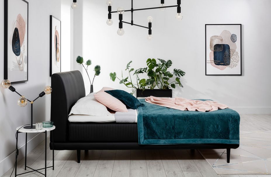 Lit boxspring 140x200 cm velours bleu canard sommier et matelas inclus Mastera - Photo n°12