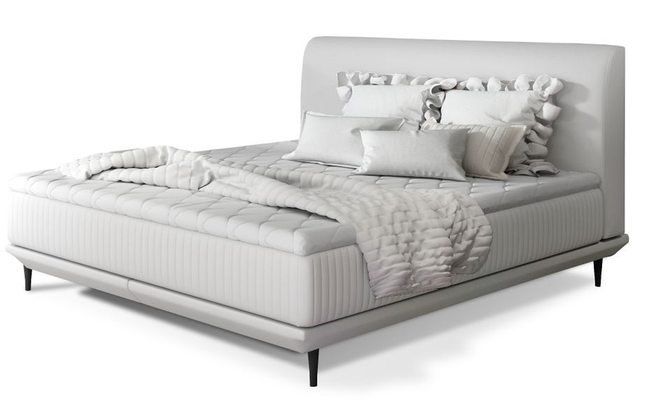 Lit boxspring 160x200 cm simili cuir blanc sommier et matelas inclus Mastera - Photo n°1