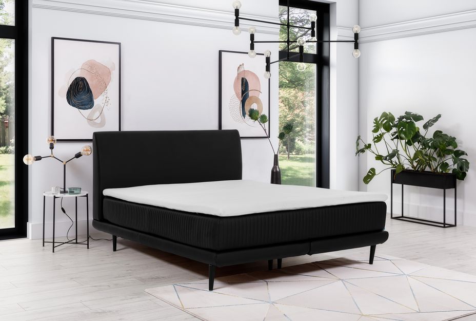 Lit boxspring 180x200 cm velours gris clair sommier et matelas inclus Mastera - Photo n°9