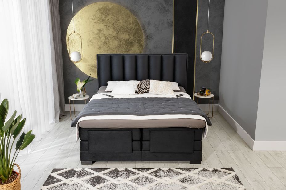 Lit boxspring électrique tissu bleu canard avec matelas et surmatelas Arkos - Photo n°7
