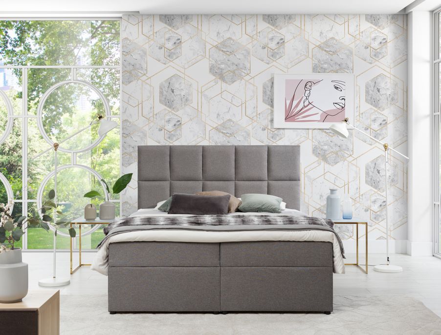 Lit boxspring simili cuir créme avec matelas et surmatelas Lizen - Photo n°8