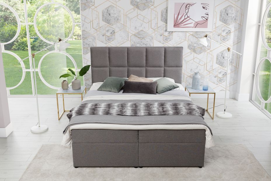 Lit boxspring simili cuir créme avec matelas et surmatelas Lizen - Photo n°9