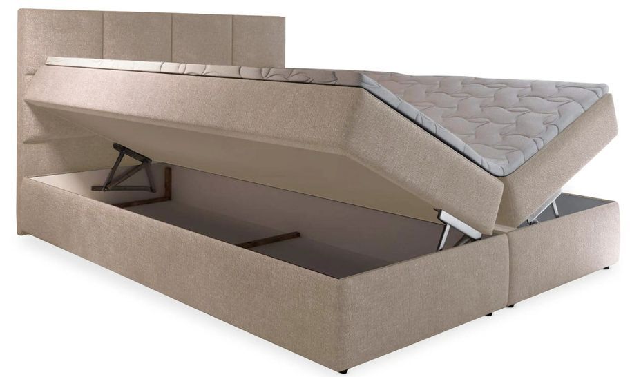 Lit boxspring simili cuir noir avec matelas et surmatelas Lizen - Photo n°5