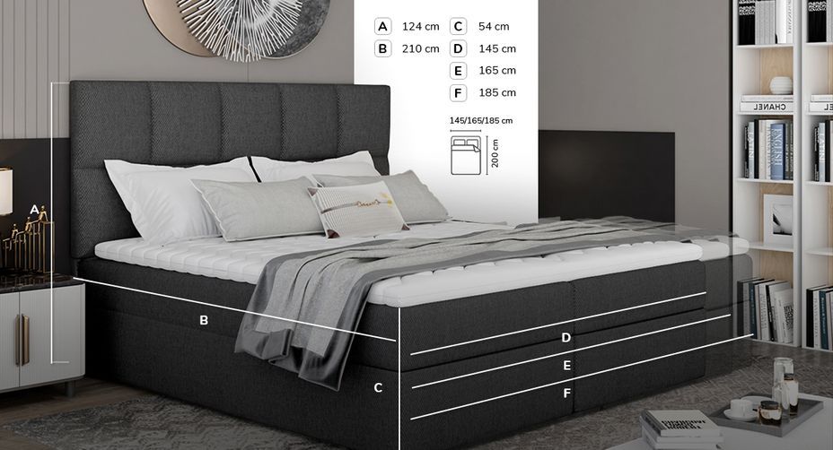 Lit boxspring tissu gris clair chiné avec matelas et surmatelas Lizen - Photo n°10