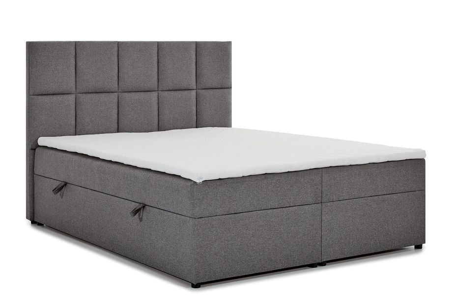 Lit boxspring tissu jaune avec matelas et surmatelas Lizen - Photo n°8