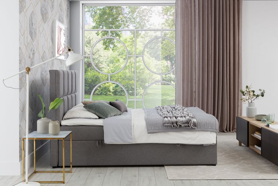 Lit boxspring tissu jaune avec matelas et surmatelas Lizen - Photo n°9