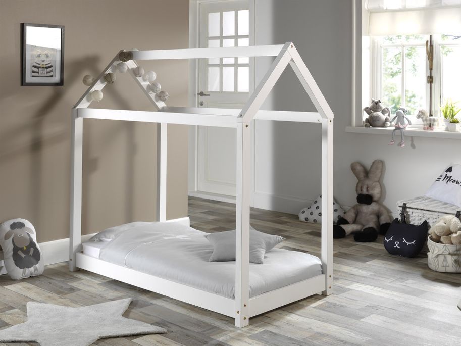 Lit cabane 70x140 cm pin massif blanc Cabana - Photo n°3