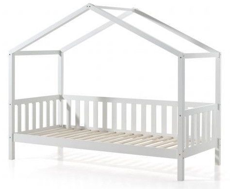 Lit cabane avec voile 90x200 cm pin massif blanc Bali - Photo n°2