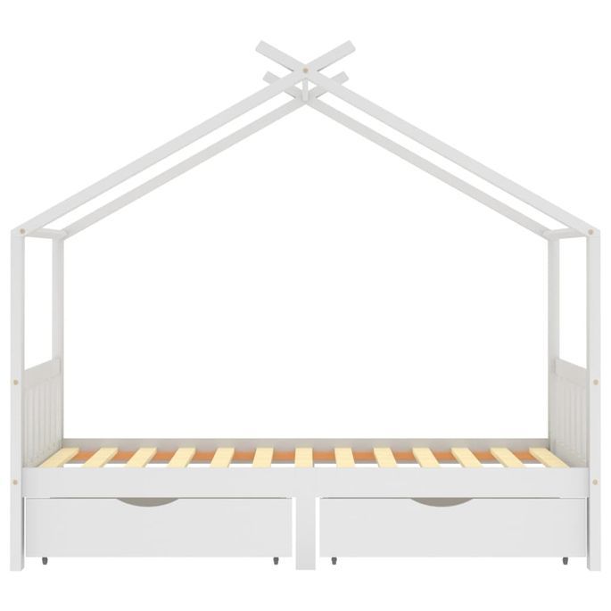 Lit cabane enfant avec tiroirs Blanc Pin massif 90x200 cm 2 - Photo n°3