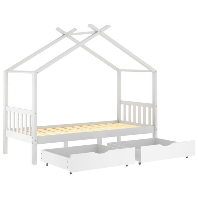 Lit cabane enfant avec tiroirs Blanc Pin massif 90x200 cm 2 - Photo n°5