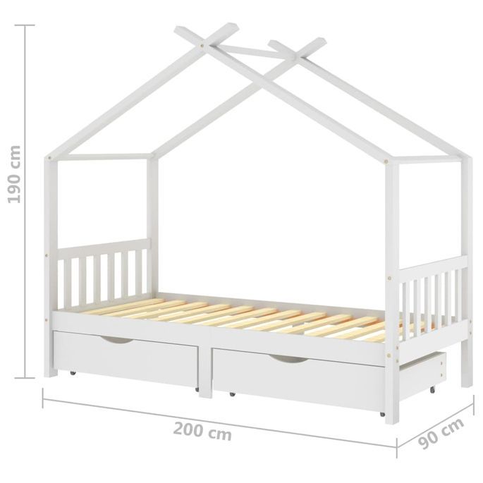 Lit cabane enfant avec tiroirs Blanc Pin massif 90x200 cm 2 - Photo n°7