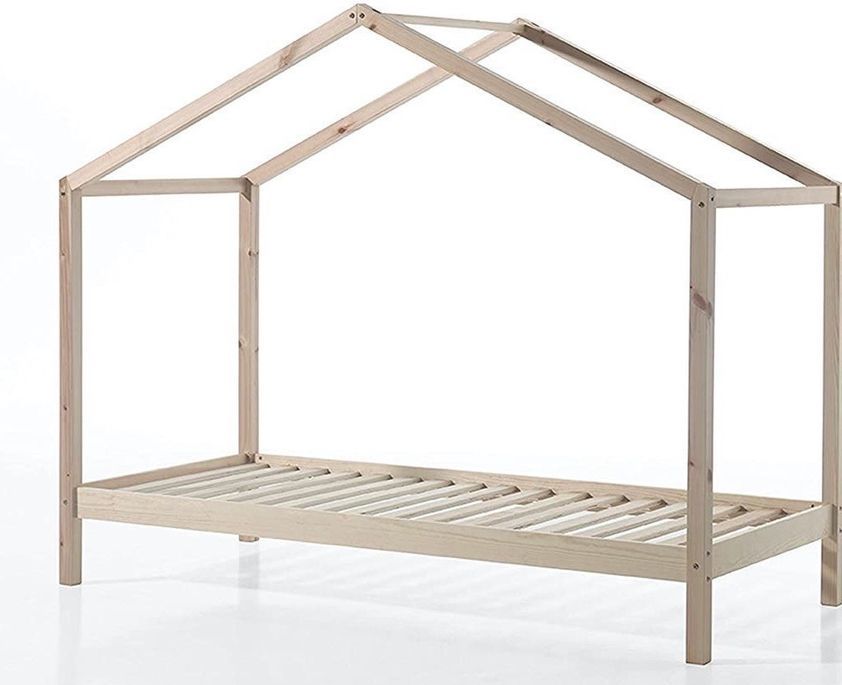 Lit cabane gigogne 90x200 cm avec voile pin massif clair Kobi - Photo n°2