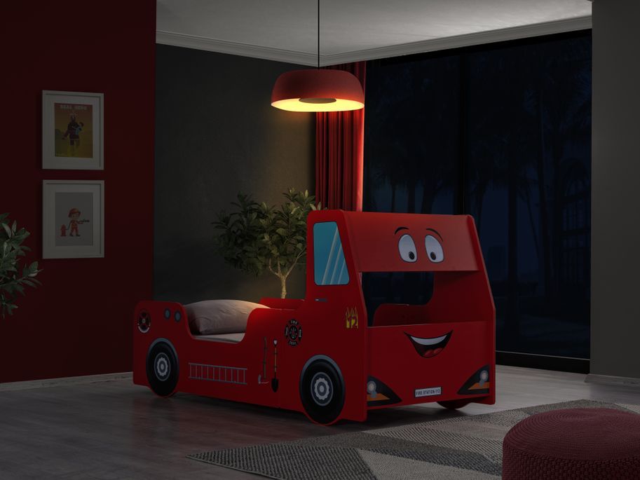 Lit camion de pompier rouge avec phares 90x190 cm - Photo n°8