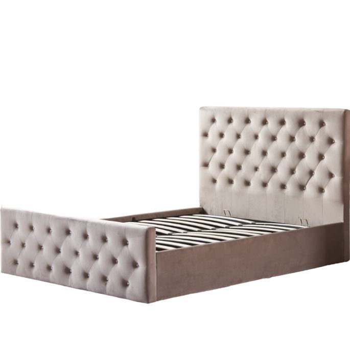 Lit capitonné avec coffre velours beige Korry 140x190 cm - Photo n°3