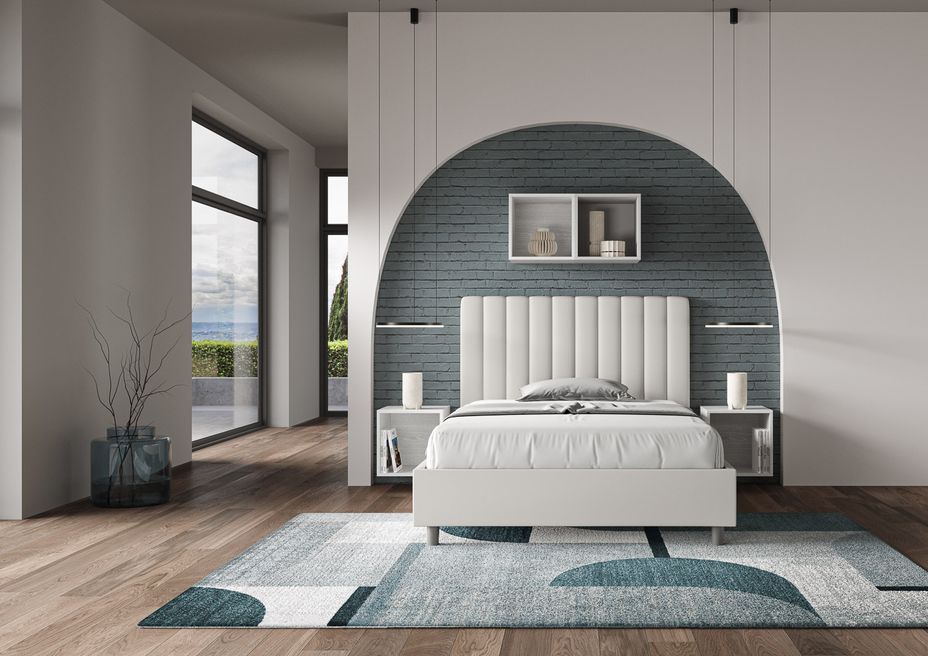 Lit capitonné design italien 140x190 cm simili cuir blanc Nighty - Photo n°4