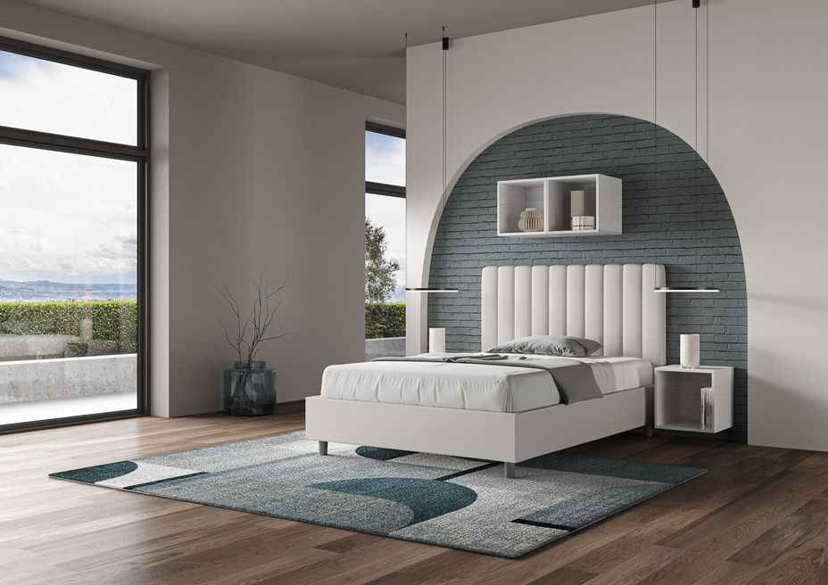 Lit capitonné design italien 160x200 cm simili cuir blanc Nighty - Photo n°3
