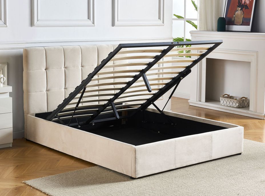 Lit coffre 140x190 cm velours beige Utani - Photo n°2