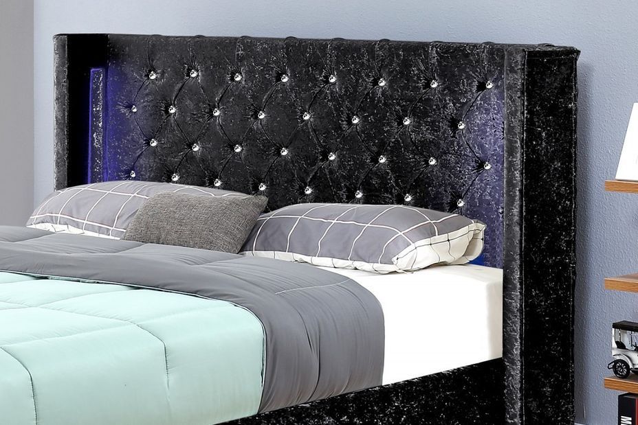 Lit coffre à led capitonné chesterfield velours noir 140x190 cm - Photo n°4