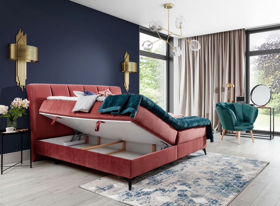 Lit continental moderne avec matelas velours bleu Brato - Photo n°10