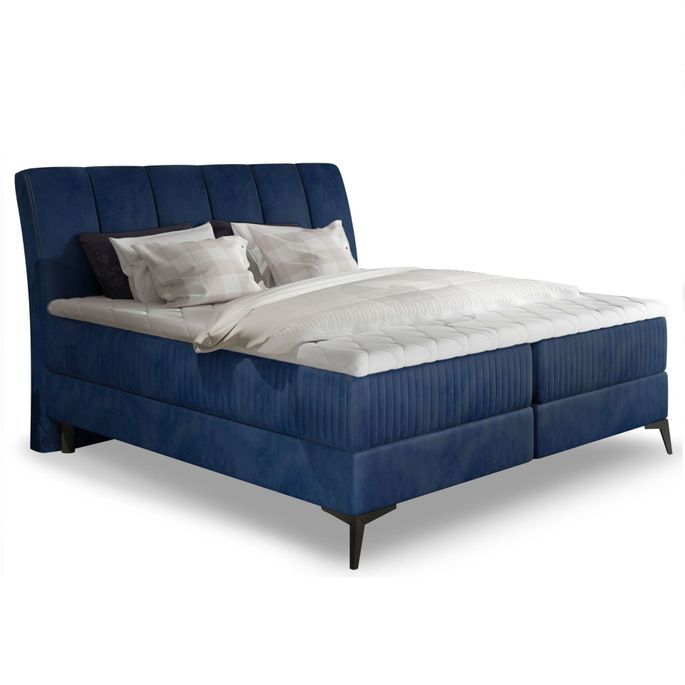 Lit continental moderne avec matelas velours bleu Brato - Photo n°6
