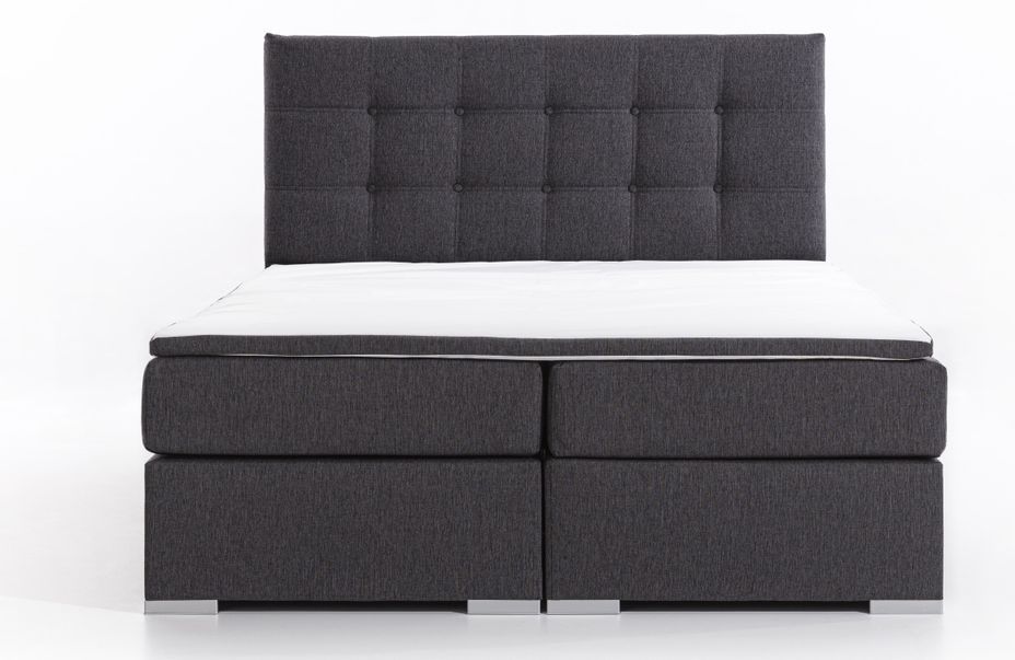 Lit coffre boxspring tissu noir avec matelas et surmatelas Kavin - Photo n°4