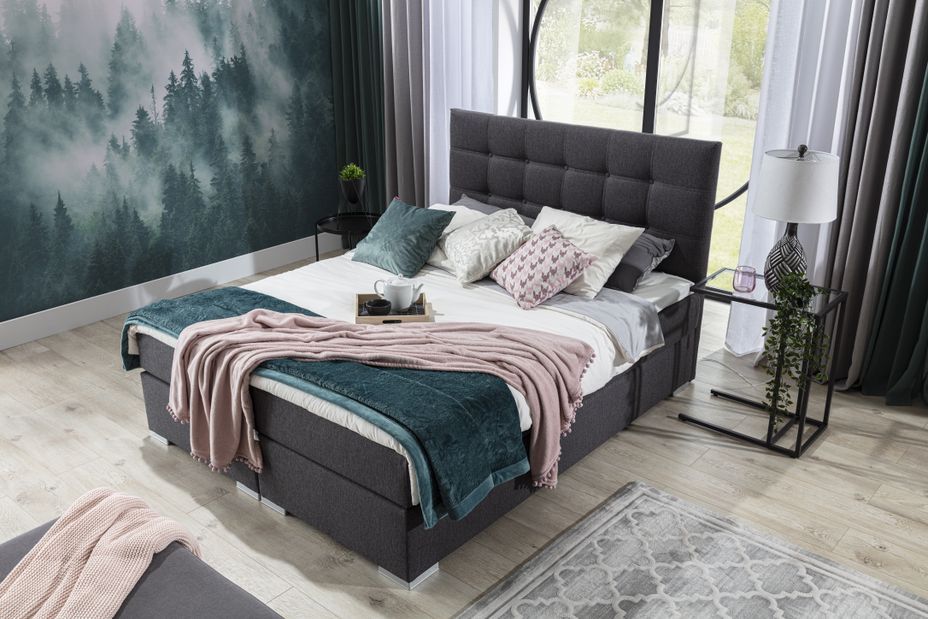 Lit coffre boxspring tissu noir avec matelas et surmatelas Kavin - Photo n°8