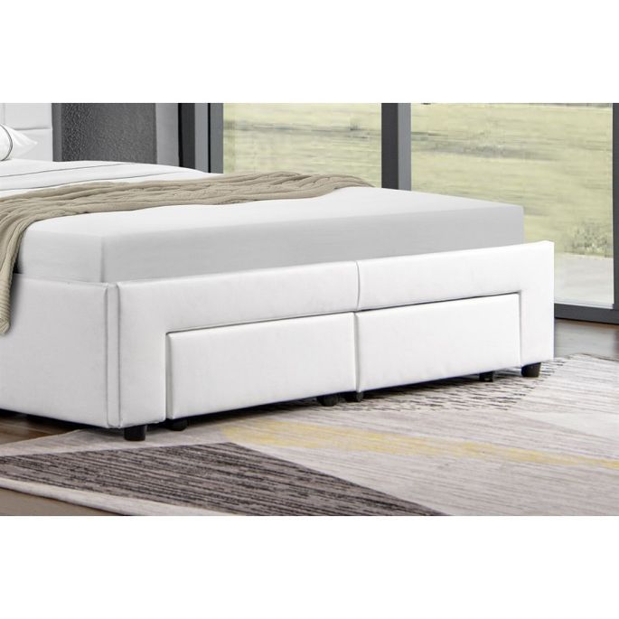 Lit coffre et tiroirs simili cuir blanc Ceane 140x190 cm - Photo n°7