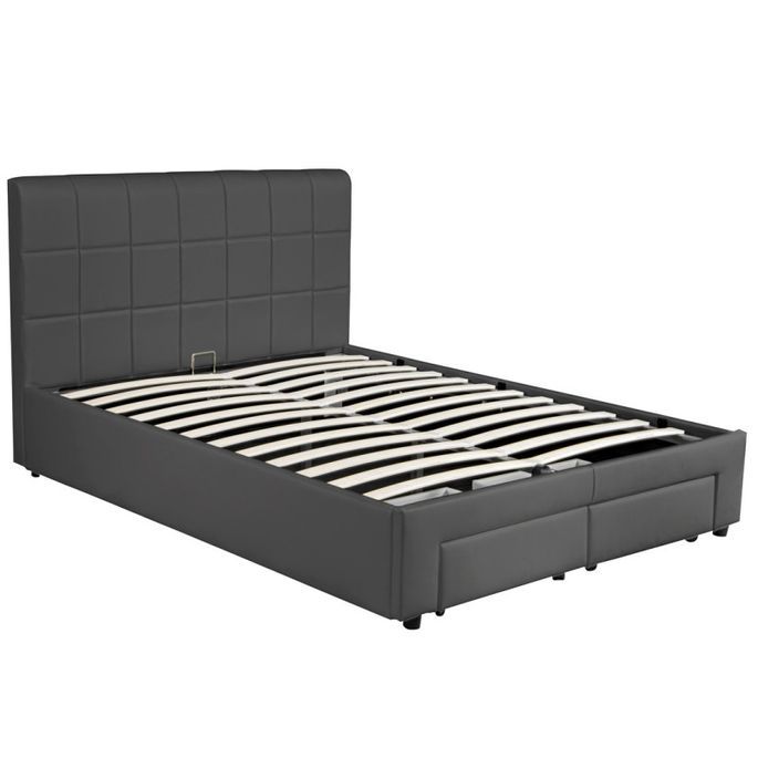 Lit coffre et tiroirs simili cuir noir Ceane 140x190 cm - Photo n°8