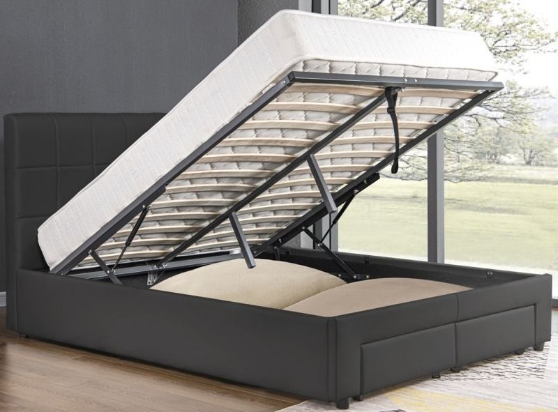 Lit coffre et tiroirs simili cuir noir Ceane 140x190 cm - Photo n°4