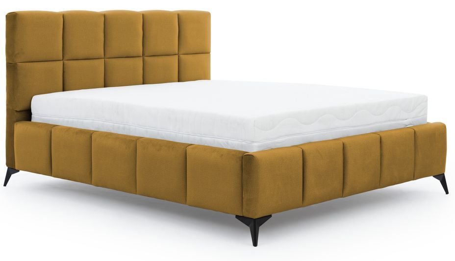 Lit coffre moderne 140x200 cm capitonné tissu doux jaune Mister - Photo n°1