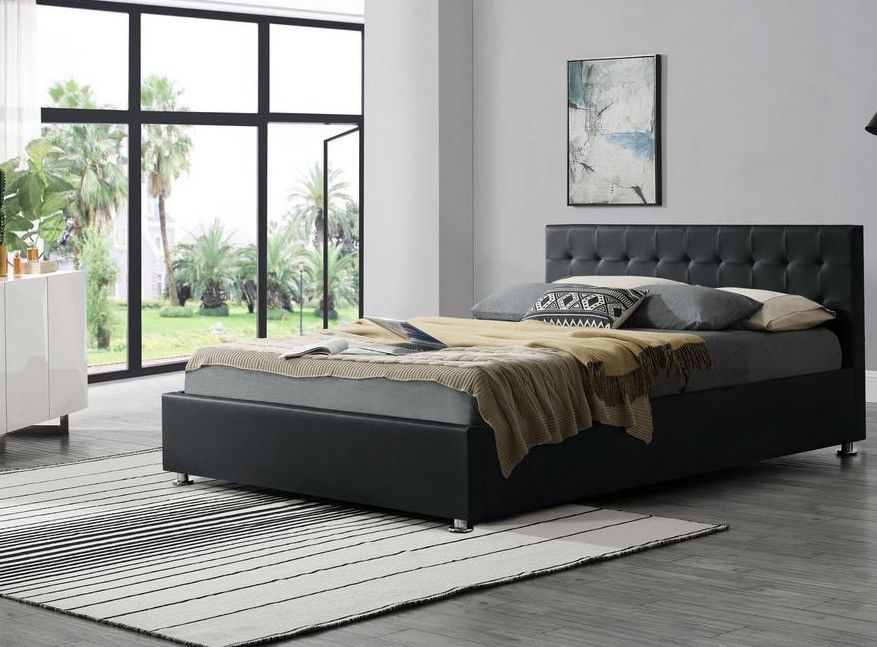 Lit coffre simili cuir noir Dona 140x190 cm - Photo n°2