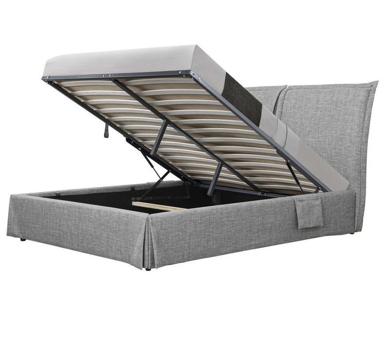 Lit coffre tissu lin gris clair Kathia 140x190 cm - Photo n°4