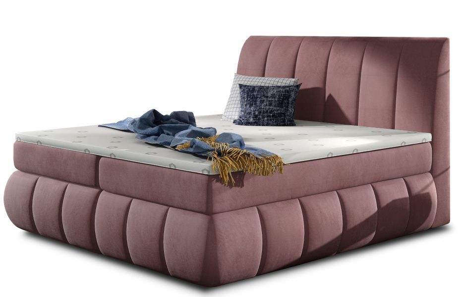 Lit continental matelassé velours rose Florencia - Photo n°1