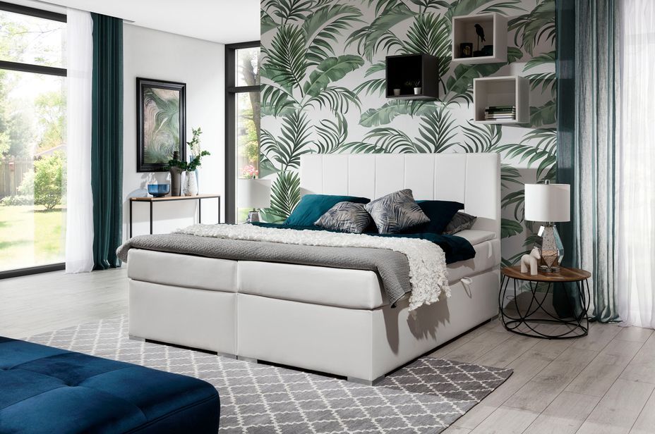 Lit continental simili cuir blanc avec matelas et surmatelas Louna - Photo n°7