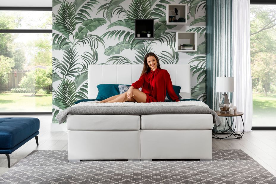 Lit continental simili cuir blanc avec matelas et surmatelas Louna - Photo n°13