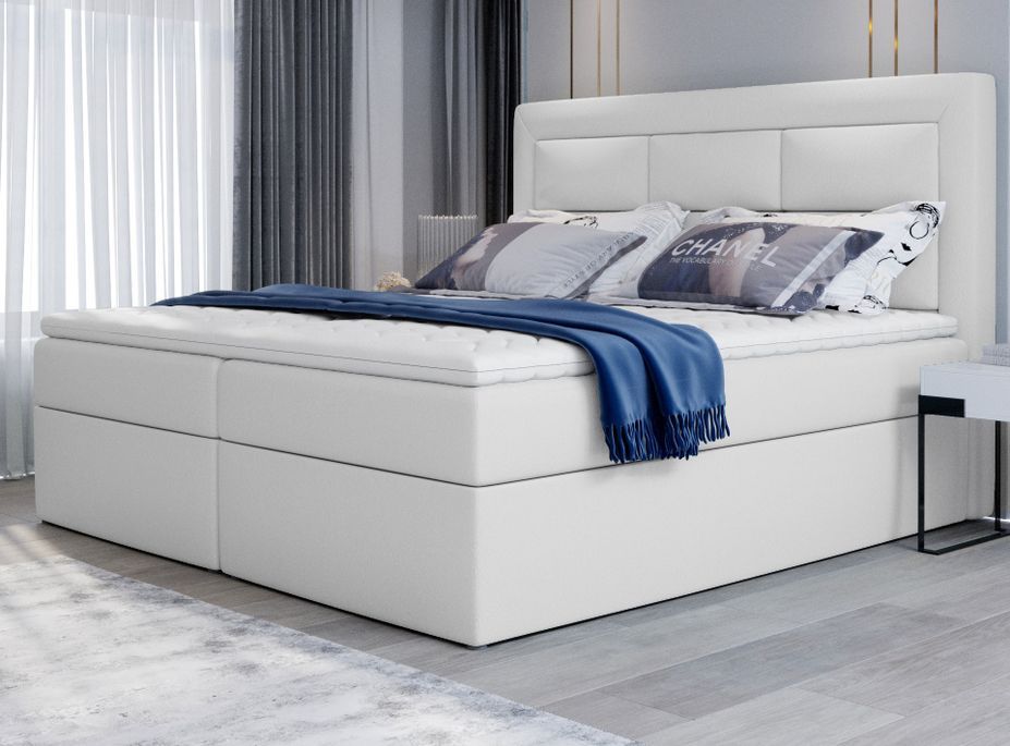 Lit continental simili cuir blanc Balore - Photo n°1
