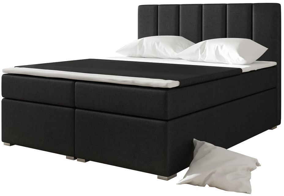 Lit continental simili cuir noir avec matelas et surmatelas Louna - Photo n°1