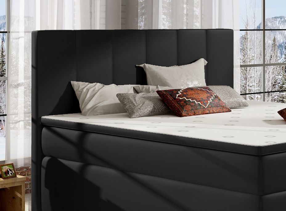 Lit continental simili cuir noir avec matelas et surmatelas Louna - Photo n°3