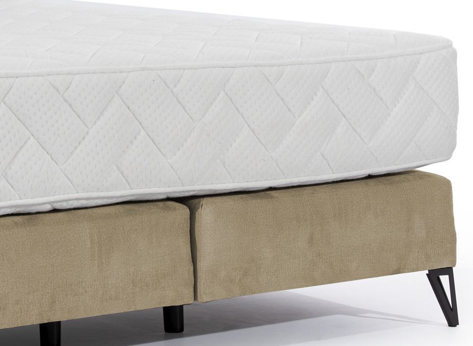 Lit continental tissu beige Tiempo avec matelas 30 cm en latex et pied métal noir - Photo n°4